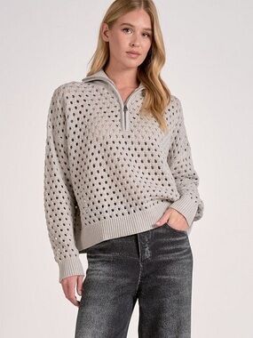 ELAN Arabella chunky half zip knit sweater woman's size medium relaxed fit NWT